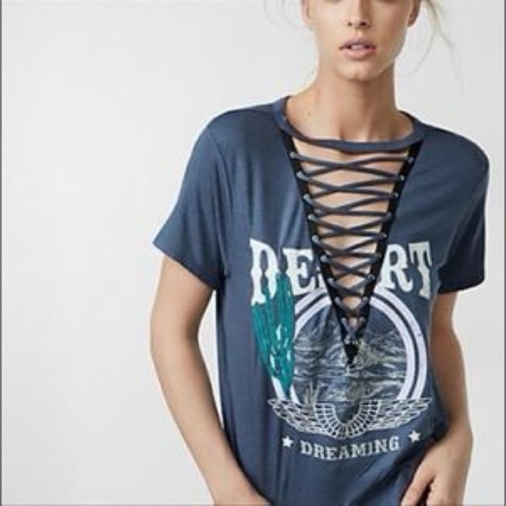 Express Desert Dreaming lace up front boho top